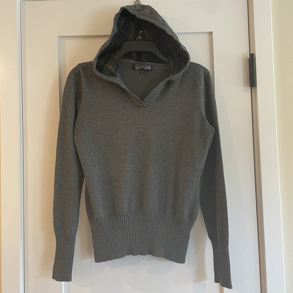 Womens Lightweight Hoodie Sweater Sweatshirt Gray Pullover Fisherwoman Boho L - Picture 11 of 11